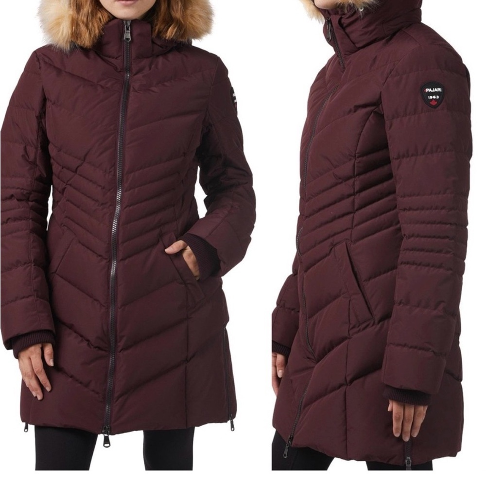 Pajar Women's Burgundy Puffer Coat with Fur Hood
